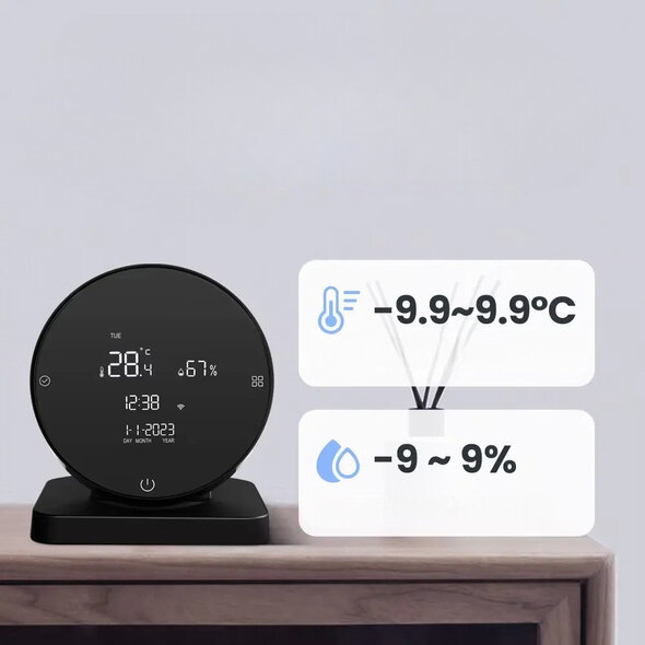Smartlife Domotica Wifi Draadloze Ronde Thermostaat met Touchscreen voor C.V. Installatie (zwart)