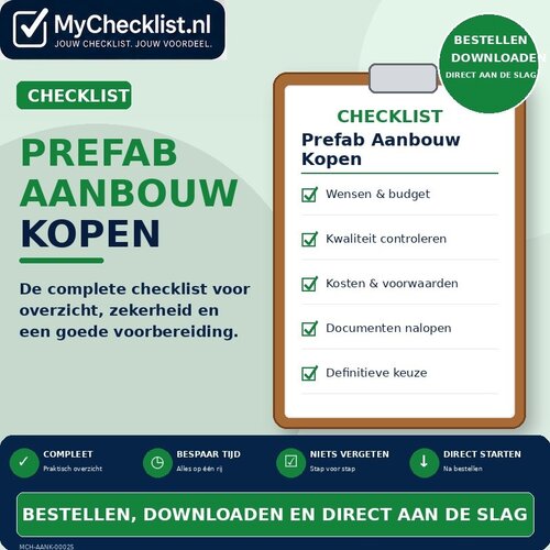 Checklist prefab aanbouw kopen met uitgebreide stappen en controlepunten