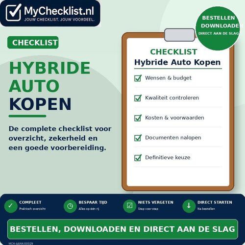Checklist hybride auto kopen met uitgebreide stappen en controlepunten
