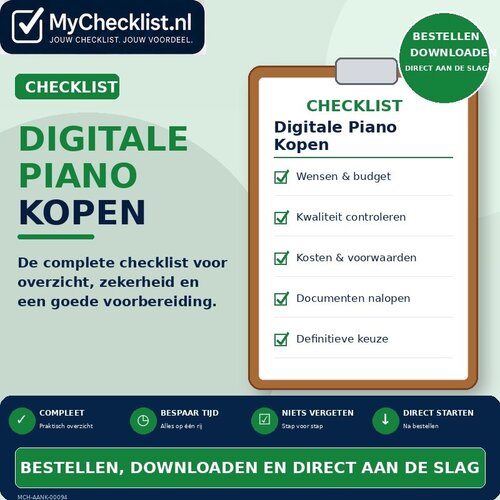 Checklist digitale piano kopen met uitgebreide stappen en controlepunten