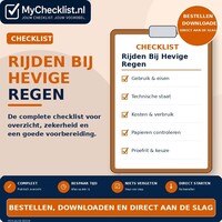 Checklist rijden bij hevige regen met uitgebreide stappen en controlepunten