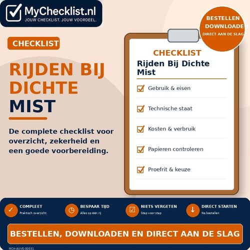 Checklist rijden bij dichte mist met uitgebreide stappen en controlepunten