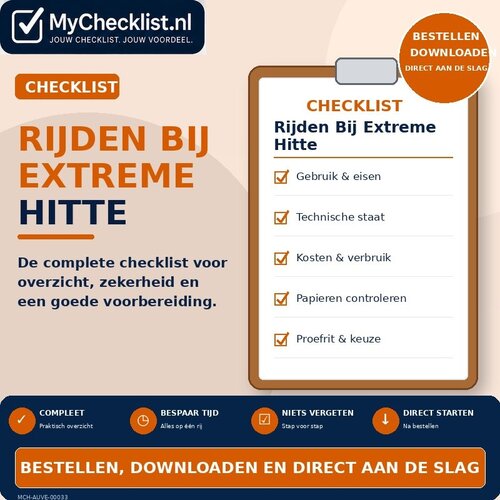 Checklist rijden bij extreme hitte met uitgebreide stappen en controlepunten