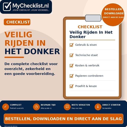 Checklist veilig rijden in het donker met uitgebreide stappen en controlepunten