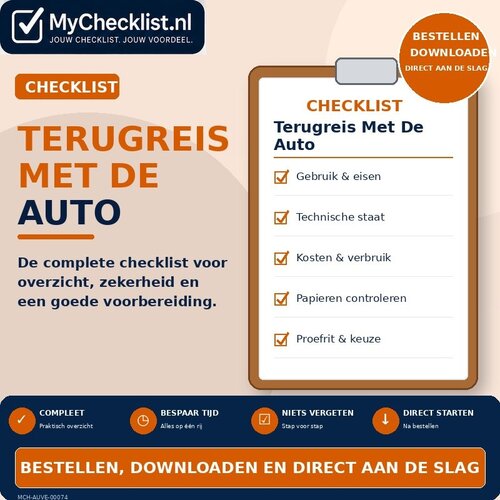 Checklist terugreis met de auto met uitgebreide stappen en controlepunten