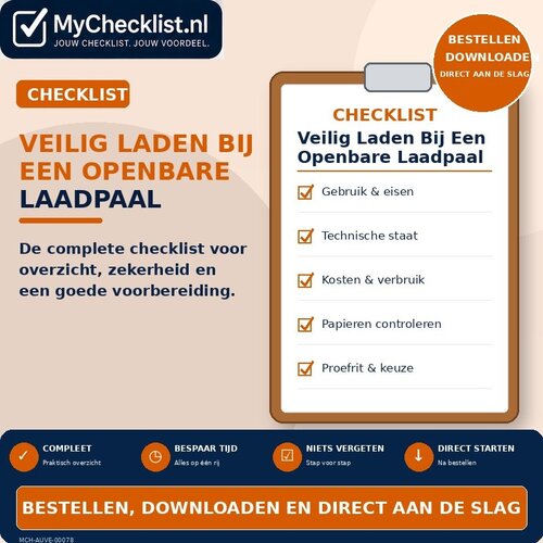 Checklist veilig laden bij een openbare laadpaal met uitgebreide stappen en controlepunten