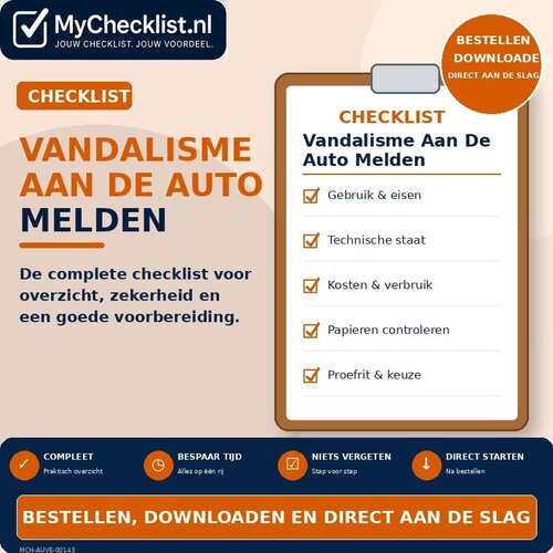 Checklist vandalisme aan de auto melden met uitgebreide stappen en controlepunten
