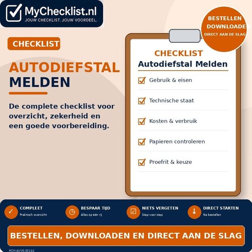 Checklist autodiefstal melden met uitgebreide stappen en controlepunten
