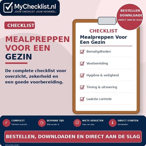 Checklist mealpreppen voor een gezin met uitgebreide stappen en controlepunten