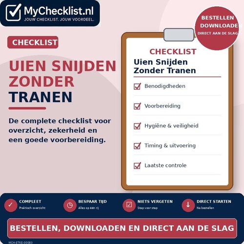 Checklist uien snijden zonder tranen met uitgebreide stappen en controlepunten
