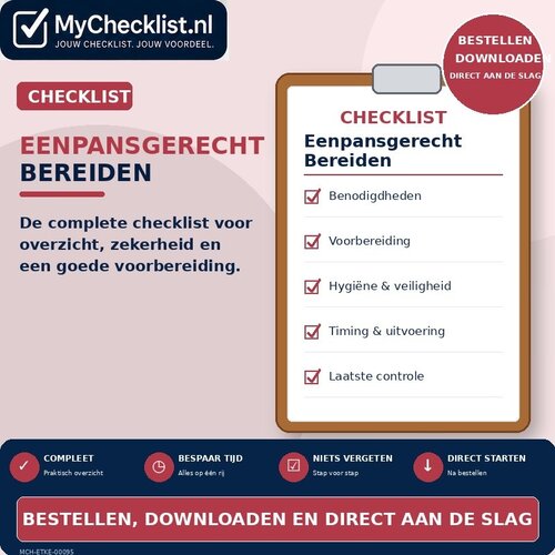 Checklist eenpansgerecht bereiden met uitgebreide stappen en controlepunten