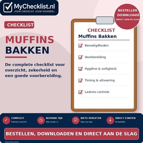 Checklist muffins bakken met uitgebreide stappen en controlepunten
