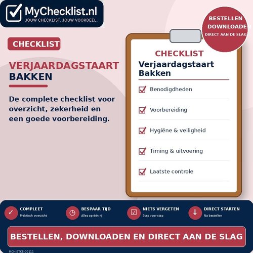 Checklist verjaardagstaart bakken met uitgebreide stappen en controlepunten
