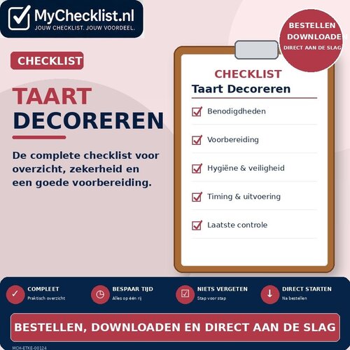 Checklist taart decoreren met uitgebreide stappen en controlepunten