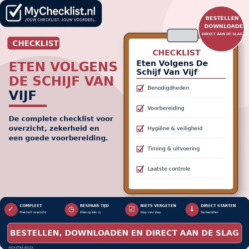 Checklist eten volgens de schijf van vijf met uitgebreide stappen en controlepunten