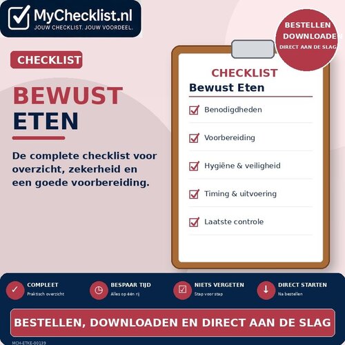 Checklist bewust eten met uitgebreide stappen en controlepunten