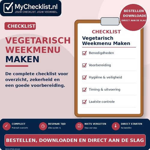 Checklist vegetarisch weekmenu maken met uitgebreide stappen en controlepunten