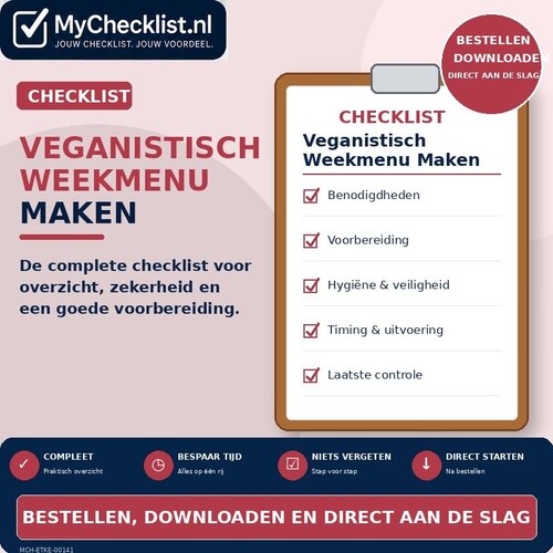 Checklist veganistisch weekmenu maken met uitgebreide stappen en controlepunten