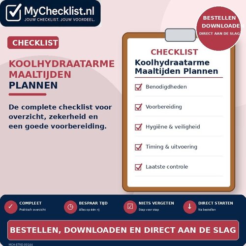 Checklist koolhydraatarme maaltijden plannen met uitgebreide stappen en controlepunten