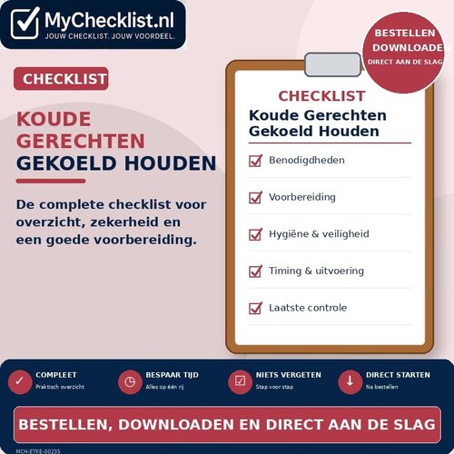 Checklist koude gerechten gekoeld houden met uitgebreide stappen en controlepunten
