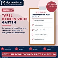 Checklist tafel dekken voor gasten met uitgebreide stappen en controlepunten