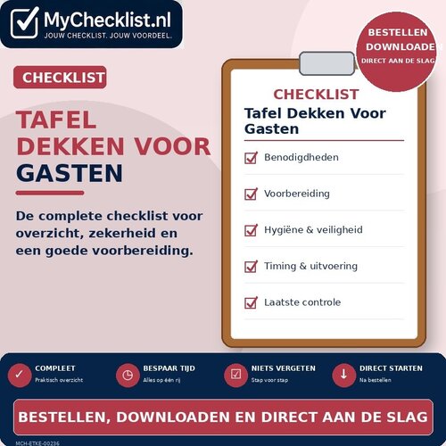 Checklist tafel dekken voor gasten met uitgebreide stappen en controlepunten