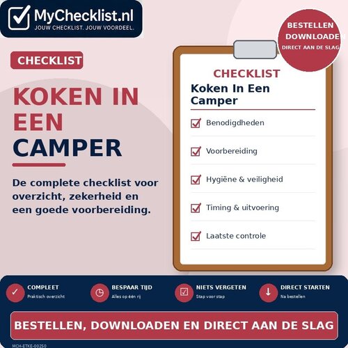 Checklist koken in een camper met uitgebreide stappen en controlepunten