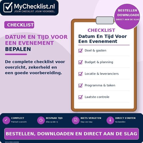 Checklist datum en tijd voor een evenement bepalen met uitgebreide stappen en controlepunten