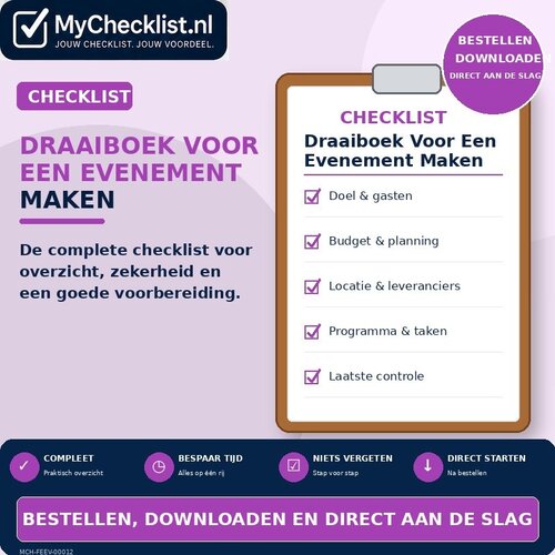Checklist draaiboek voor een evenement maken met uitgebreide stappen en controlepunten