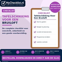 Checklist tafelschikking voor een bruiloft met uitgebreide stappen en controlepunten