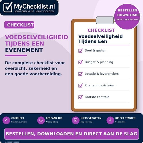 Checklist voedselveiligheid tijdens een evenement met uitgebreide stappen en controlepunten