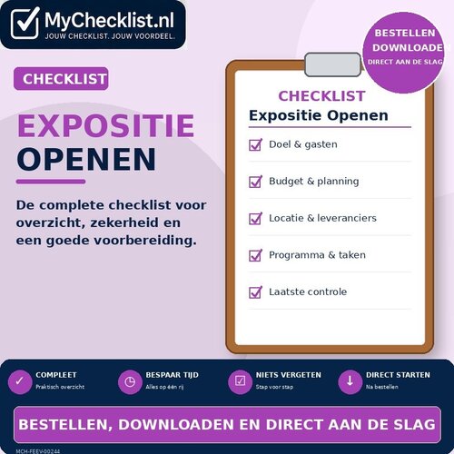 Checklist expositie openen met uitgebreide stappen en controlepunten
