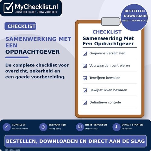 Checklist samenwerking met een opdrachtgever vastleggen met uitgebreide stappen en controlepunten