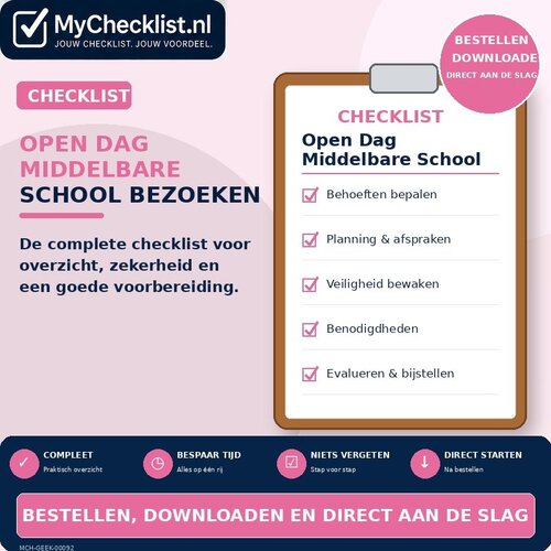 Checklist open dag middelbare school bezoeken met uitgebreide stappen en controlepunten