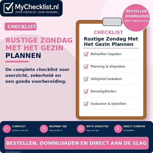 Checklist rustige zondag met het gezin plannen met uitgebreide stappen en controlepunten