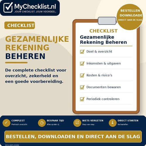 Checklist gezamenlijke rekening beheren met uitgebreide stappen en controlepunten