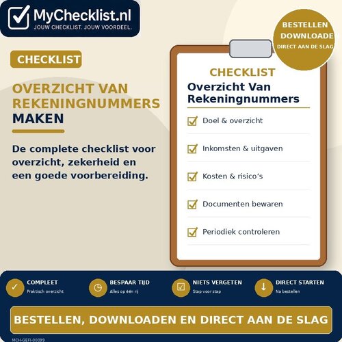 Checklist overzicht van rekeningnummers maken met uitgebreide stappen en controlepunten