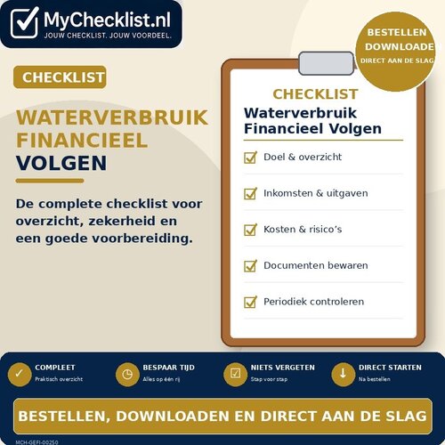 Checklist waterverbruik financieel volgen met uitgebreide stappen en controlepunten