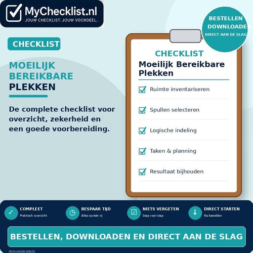 Checklist moeilijk bereikbare plekken schoonmaken met uitgebreide stappen en controlepunten