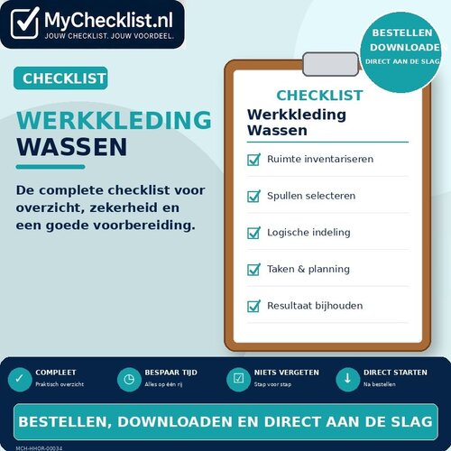 Checklist werkkleding wassen met uitgebreide stappen en controlepunten