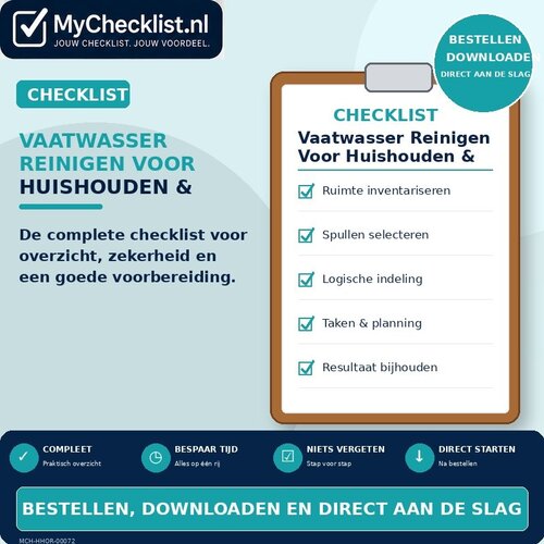 Checklist vaatwasser reinigen voor huishouden & organiseren met uitgebreide stappen en controlepunten