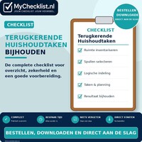 Checklist terugkerende huishoudtaken bijhouden met uitgebreide stappen en controlepunten