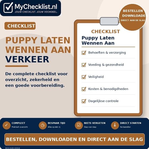 Checklist puppy laten wennen aan verkeer met uitgebreide stappen en controlepunten