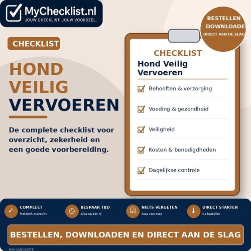 Checklist hond veilig vervoeren met uitgebreide stappen en controlepunten