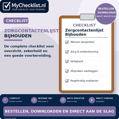 Checklist zorgcontactenlijst bijhouden met uitgebreide stappen en controlepunten