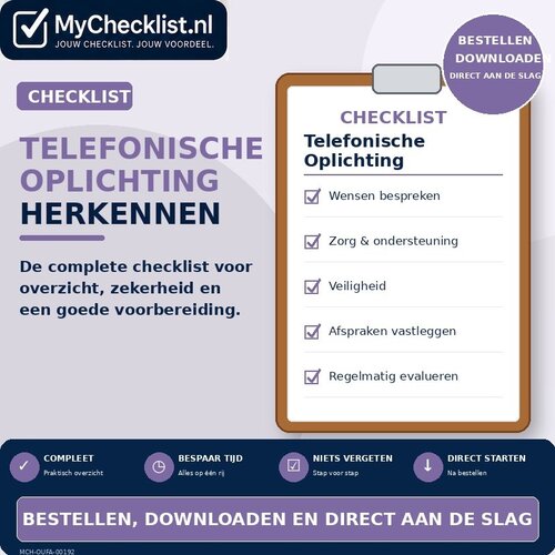 Checklist telefonische oplichting herkennen met uitgebreide stappen en controlepunten
