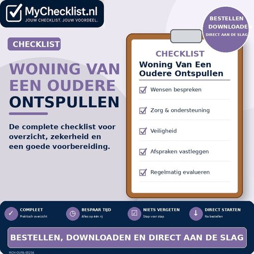 Checklist woning van een oudere ontspullen met uitgebreide stappen en controlepunten