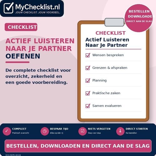 Checklist actief luisteren naar je partner oefenen met uitgebreide stappen en controlepunten