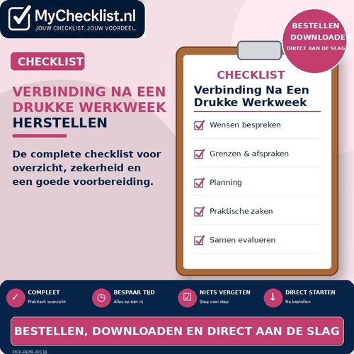 Checklist verbinding na een drukke werkweek herstellen met uitgebreide stappen en controlepunten