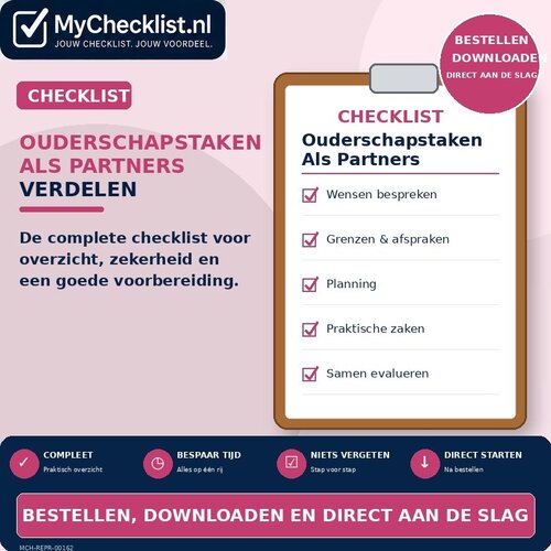 Checklist ouderschapstaken als partners verdelen met uitgebreide stappen en controlepunten